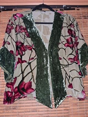 VINTAGE C.C. BURNOUT VELVET SILK  CROPPED KIMONO JACKET